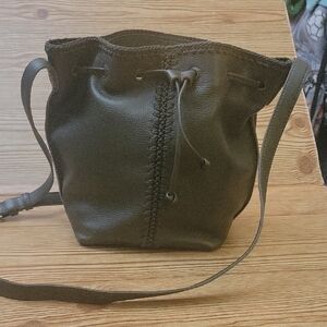 The Sak Olive Green Leather Drawstring Bag